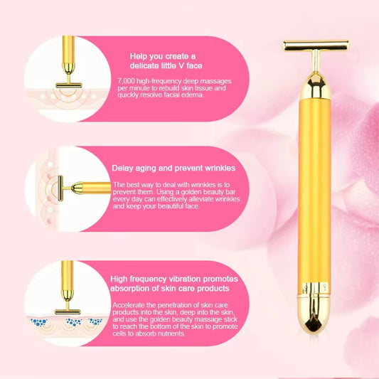 24K Gold Energy Beauty Bar Electric Facial Massage Roller