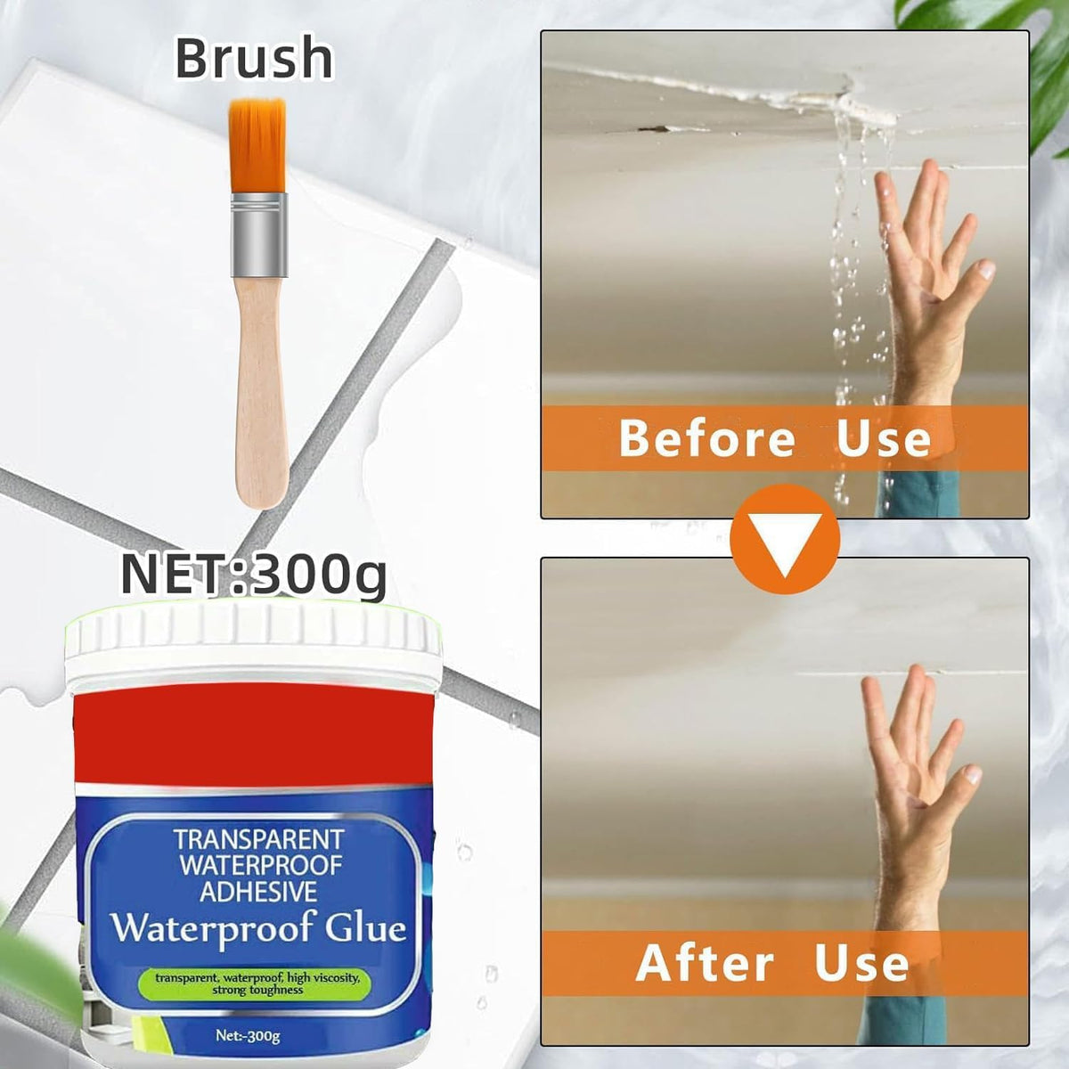 Transparent Waterproof Adhesive Glue (Pack of 2) - Clear Waterproof Sealant For Leak Repair & Crack Sealing