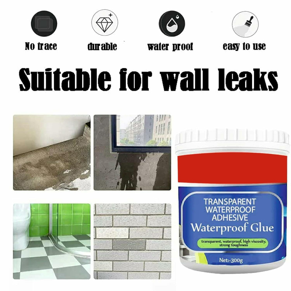 Transparent Waterproof Adhesive Glue (Pack of 2) - Clear Waterproof Sealant For Leak Repair & Crack Sealing