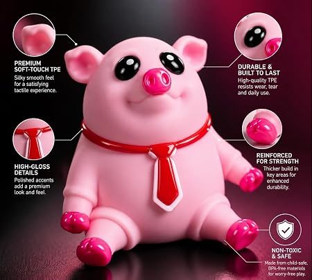 Pink Squishy Pig Stress Relief Toy for Adults, Teens & Kids, Office, Study, Travel and Gifting