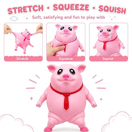 Pink Squishy Pig Stress Relief Toy for Adults, Teens & Kids, Office, Study, Travel and Gifting