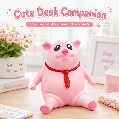Pink Squishy Pig Stress Relief Toy for Adults, Teens & Kids, Office, Study, Travel and Gifting