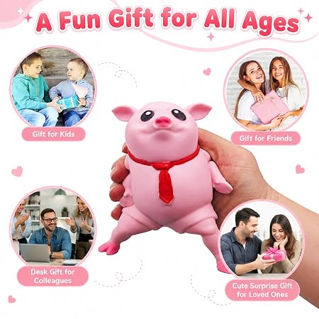 Pink Squishy Pig Stress Relief Toy for Adults, Teens & Kids, Office, Study, Travel and Gifting