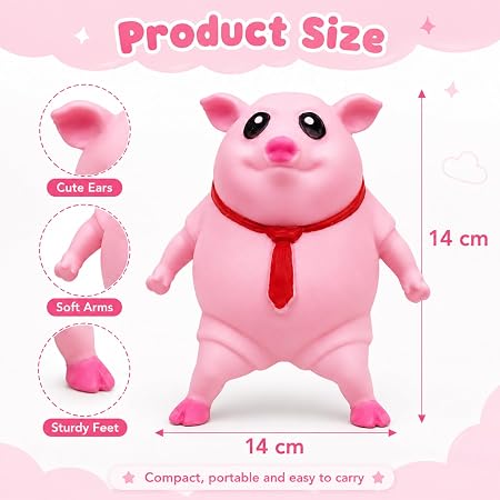 Pink Squishy Pig Stress Relief Toy for Adults, Teens & Kids, Office, Study, Travel and Gifting