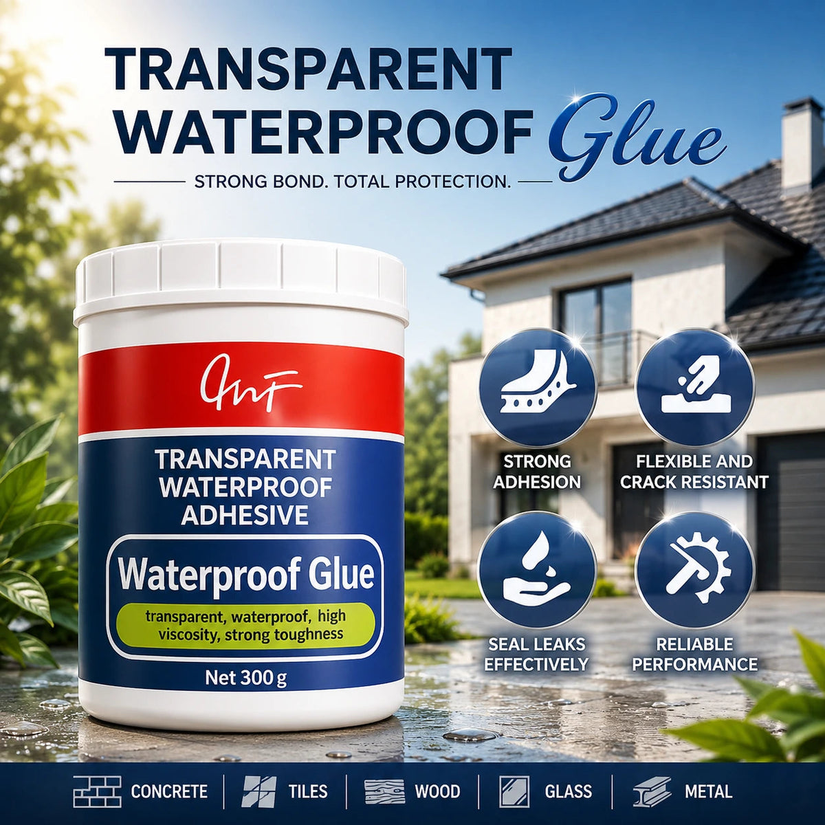 Transparent Waterproof Adhesive Glue (Pack of 2) - Clear Waterproof Sealant For Leak Repair & Crack Sealing