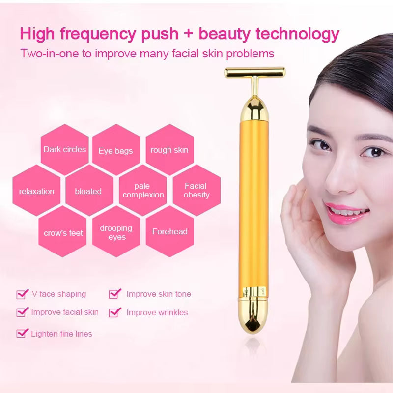 24K Gold Energy Beauty Bar Electric Facial Massage Roller