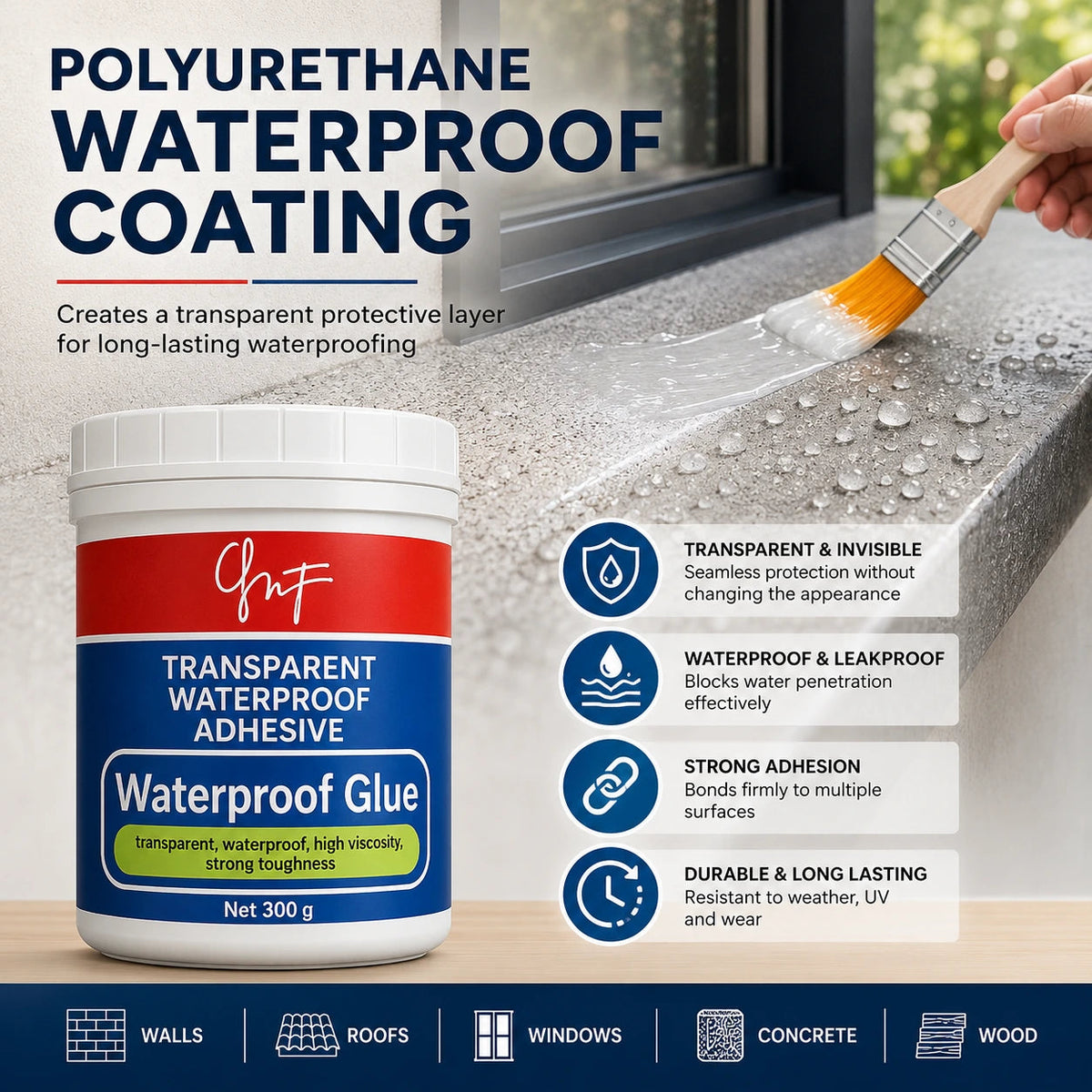 Transparent Waterproof Adhesive Glue (Pack of 2) - Clear Waterproof Sealant For Leak Repair & Crack Sealing