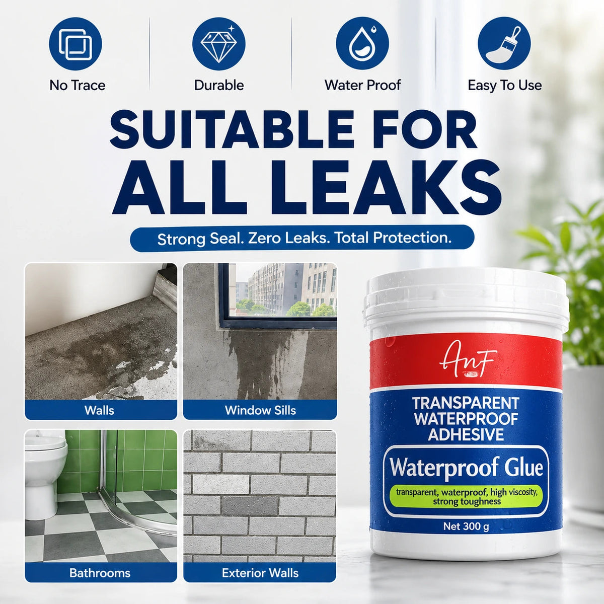 Transparent Waterproof Adhesive Glue (Pack of 2) - Clear Waterproof Sealant For Leak Repair & Crack Sealing